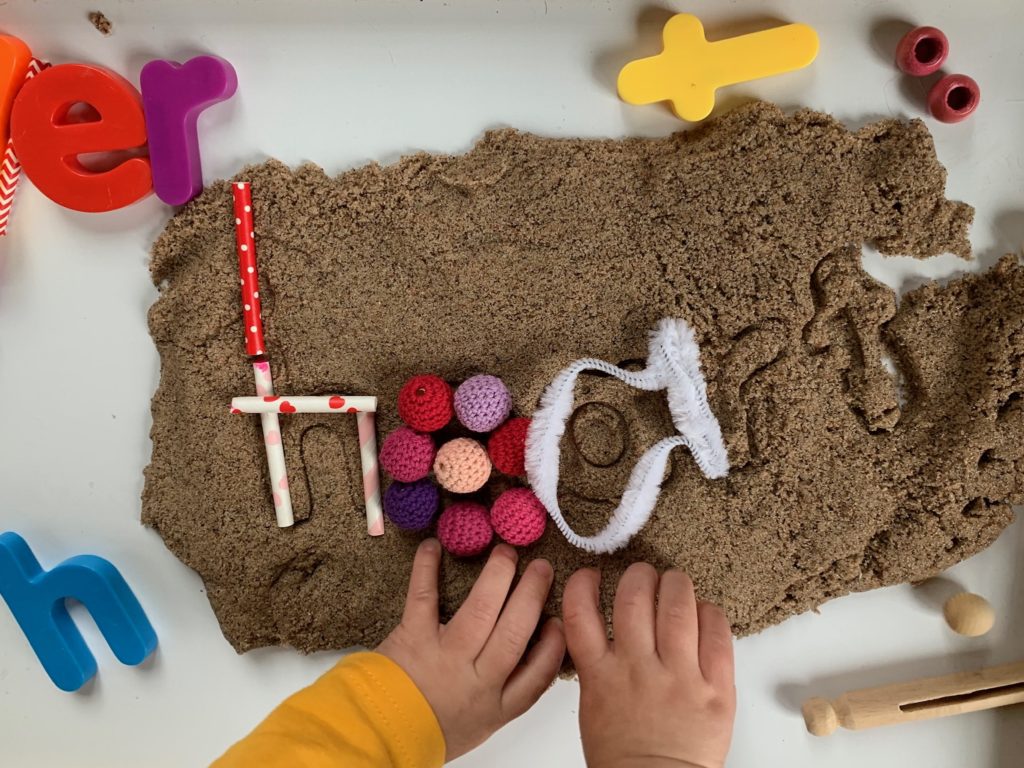Valentine Kinetic Sand + Tinker tray for toddlers 