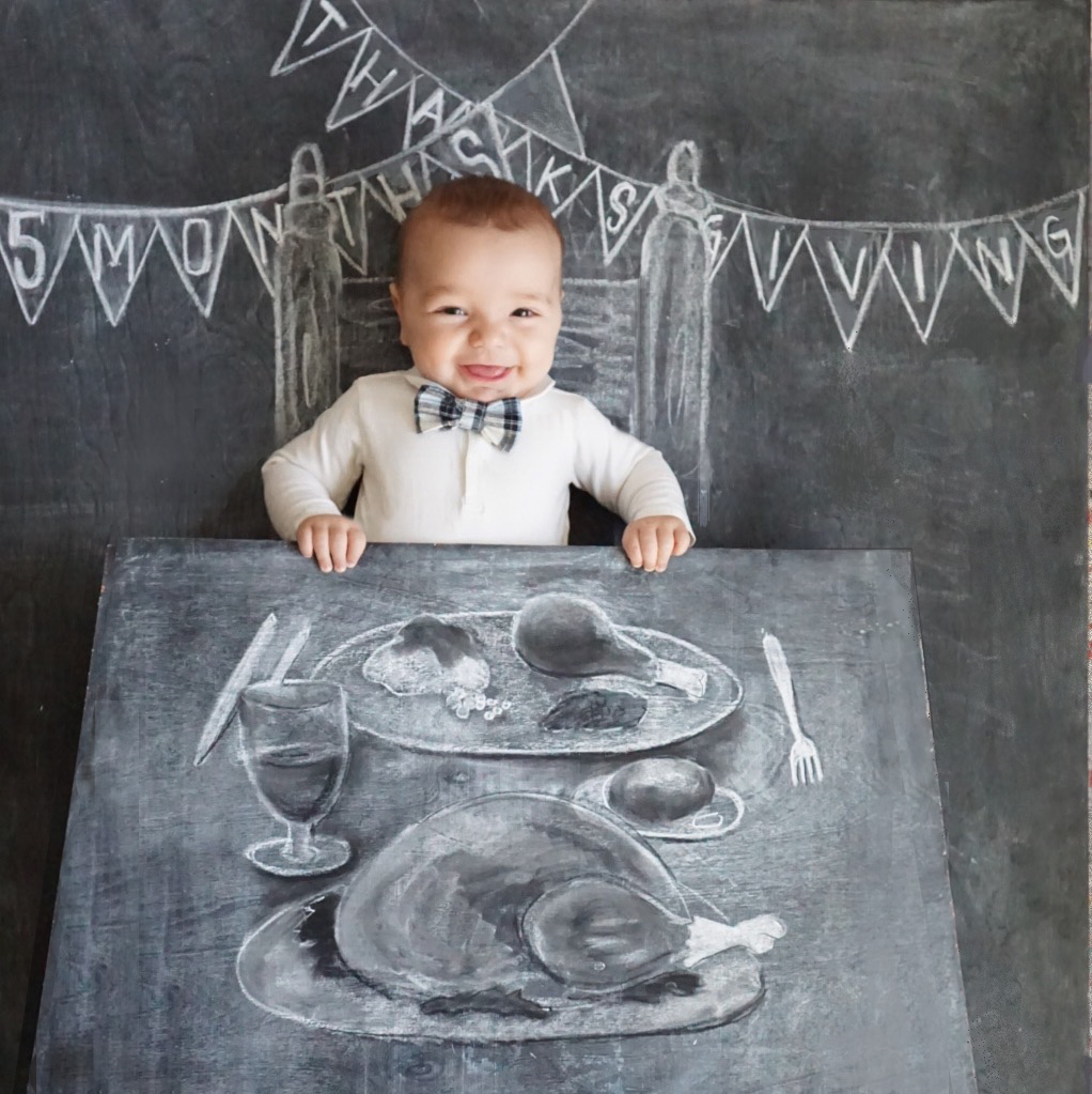 Chalkboard Art. Newborn Photography. Nezo Art. Creative Monthly Milestone Photo. Chalk Art. Thanksgiving Photo