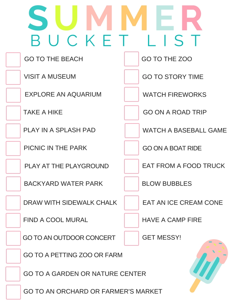 Summer bucket list free download printable checklist