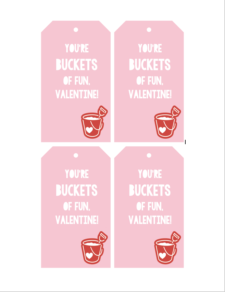 You're Buckets of Fun, Valentine Free Printable Tag for Not Candy Kinetic Play Sand Valentine's Day Gift for Toddlers Daycare + Preschool