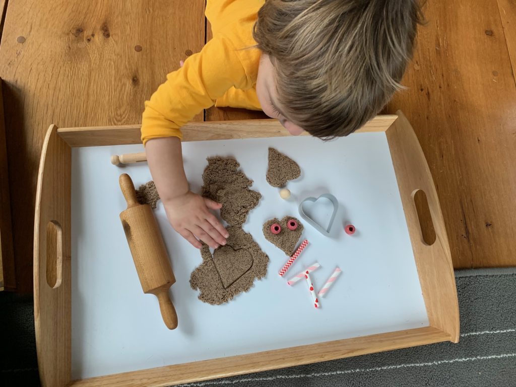 Valentine Sensory Toddler Activity with Kinetic Sand + Cookie Cutters