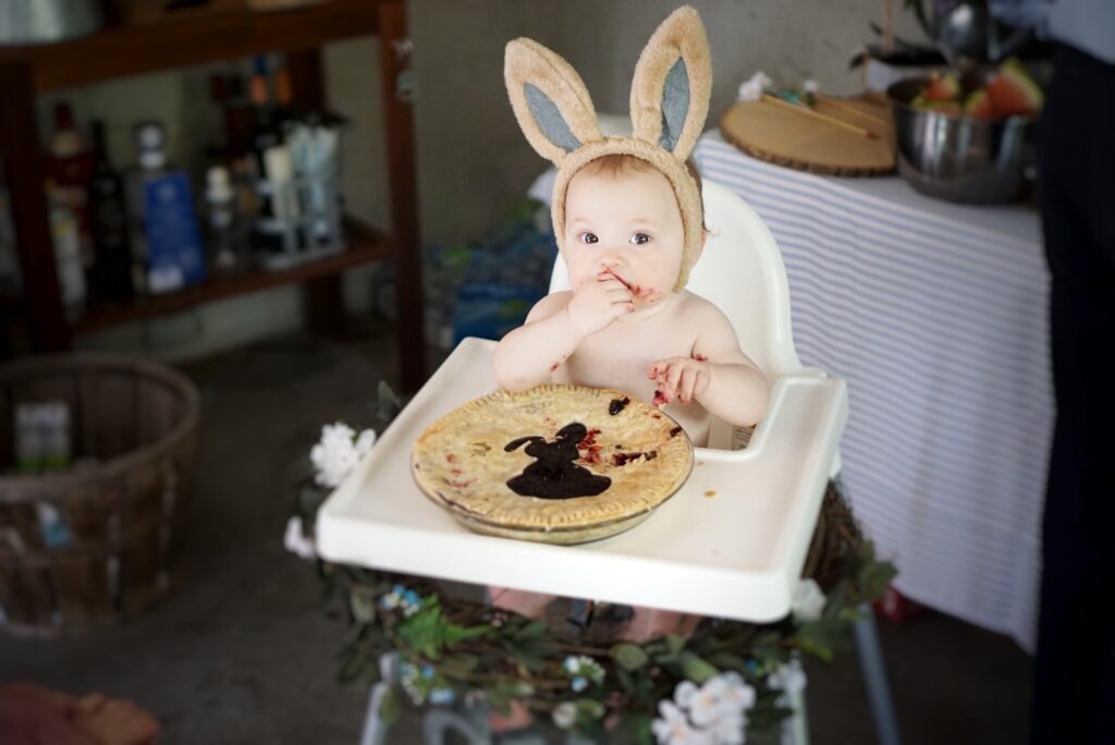 Peter Rabbit first birthday party blueberry pie smash