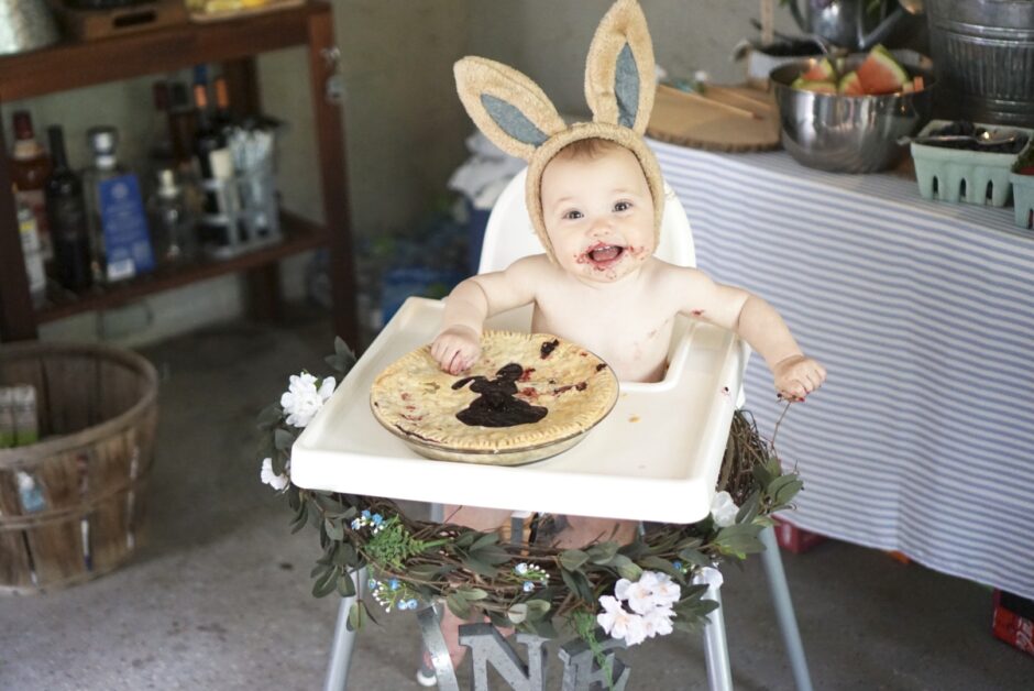 Peter Rabbit first birthday party blueberry pie smash