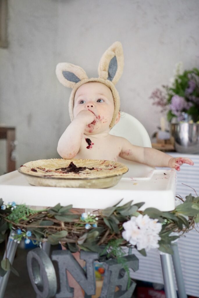 Peter Rabbit first birthday party blueberry pie smash