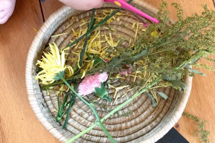Basket of Flowers + Leaves for Scissor Practice