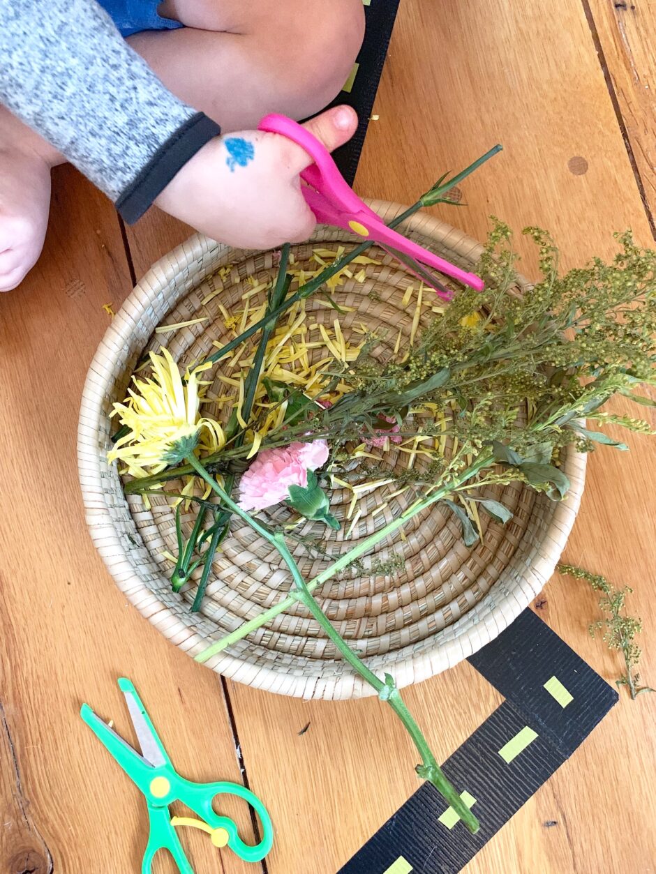 Basket of Flowers + Leaves for Scissor Practice