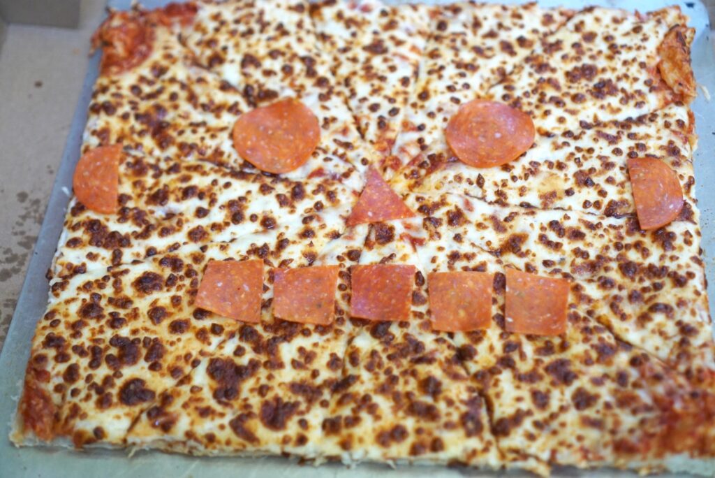 robot face square pizza party menu