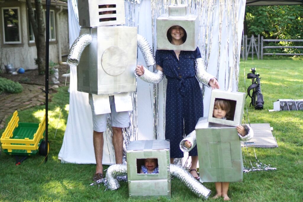 robot party costumes photobooth family photo