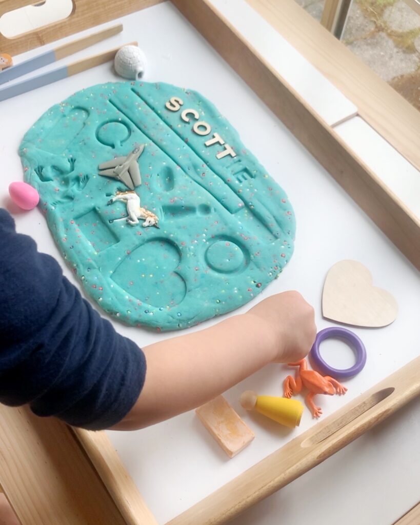 playdough puzzle, easy diy sensory play with loose parts, shadow puzzle, preschool activity