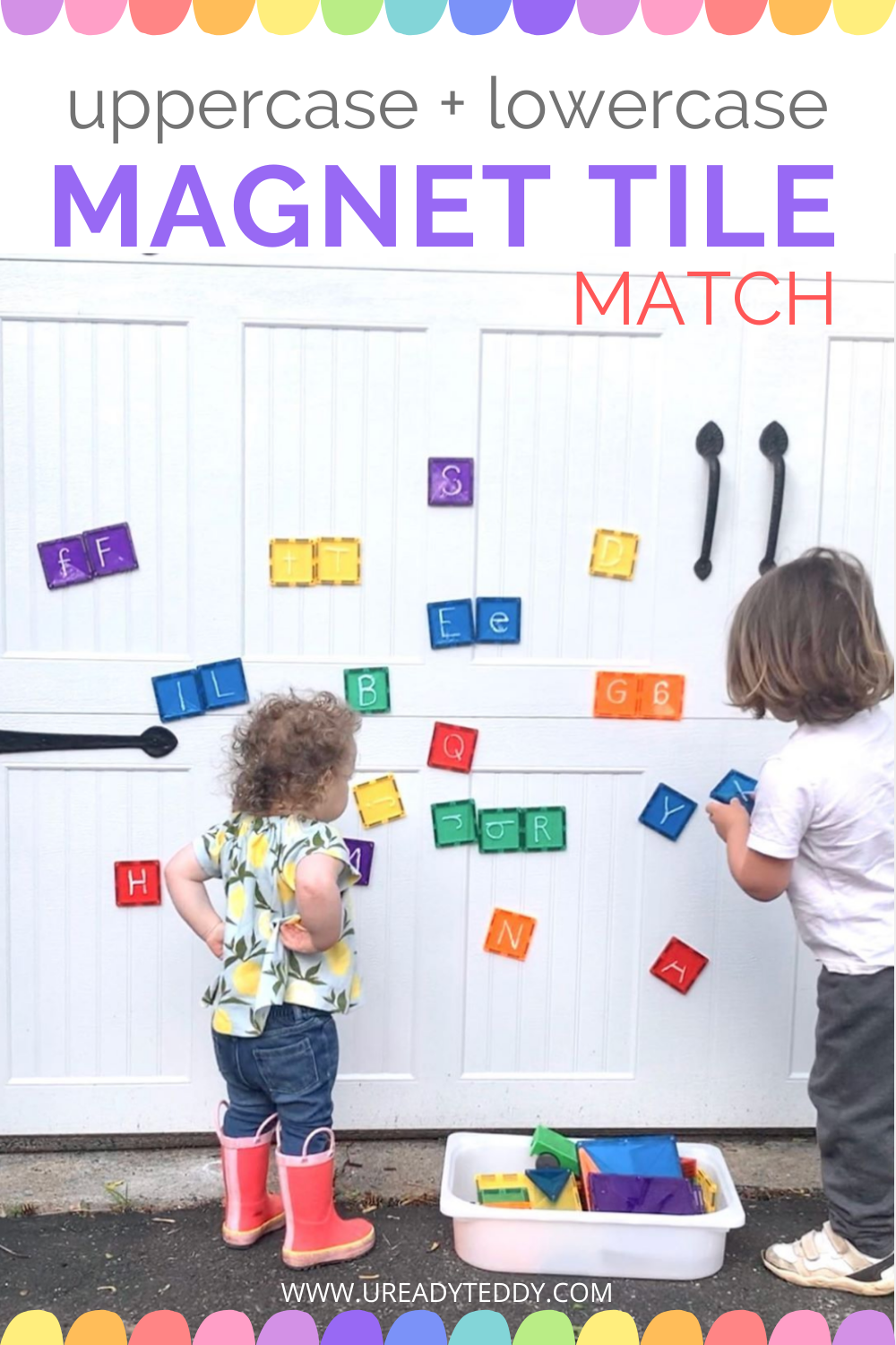 Uppercase Lowercase Magnet Tile Matching Activity, Early Literacy, Magnatile, Connetix, Garage Door, Chalk Marker, Dry Erase Marker Alphabet