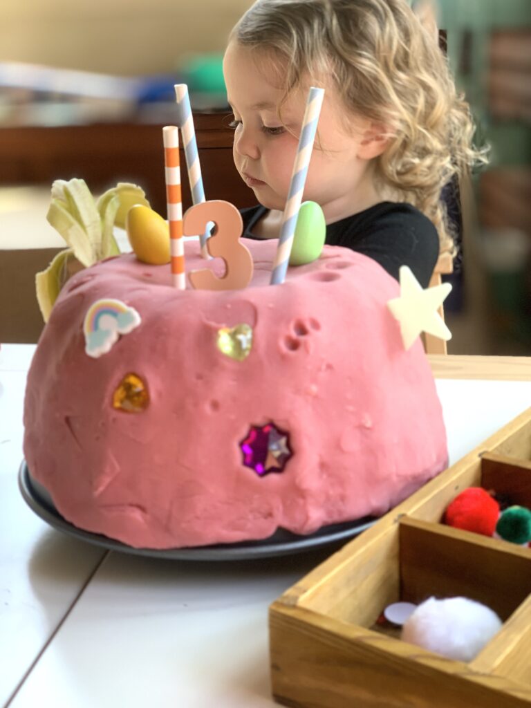 Birthday Cake Play Dough Activity Invitation to Create with Loose Parts + Playdough