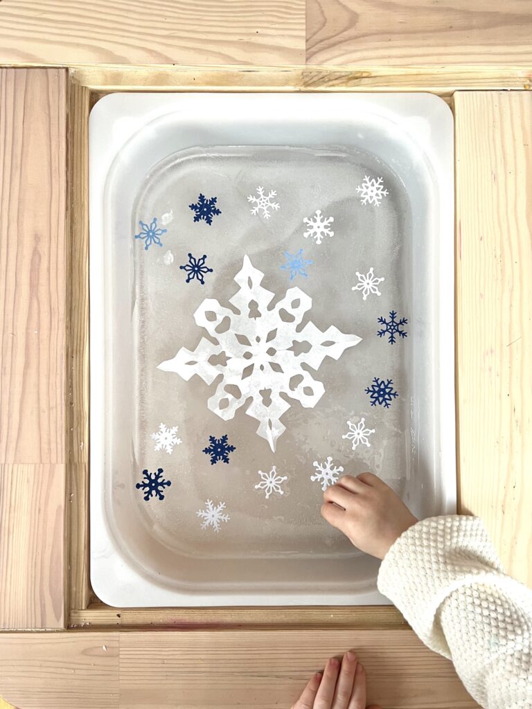 Magic Ice Stencils Painting Salt Paper Snowflake Preschool STEM activity for Winter Education Consultant